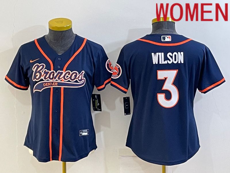 Women Denver Broncos 3 Wilson Blue 2022 Nike Co branded NFL Jersey